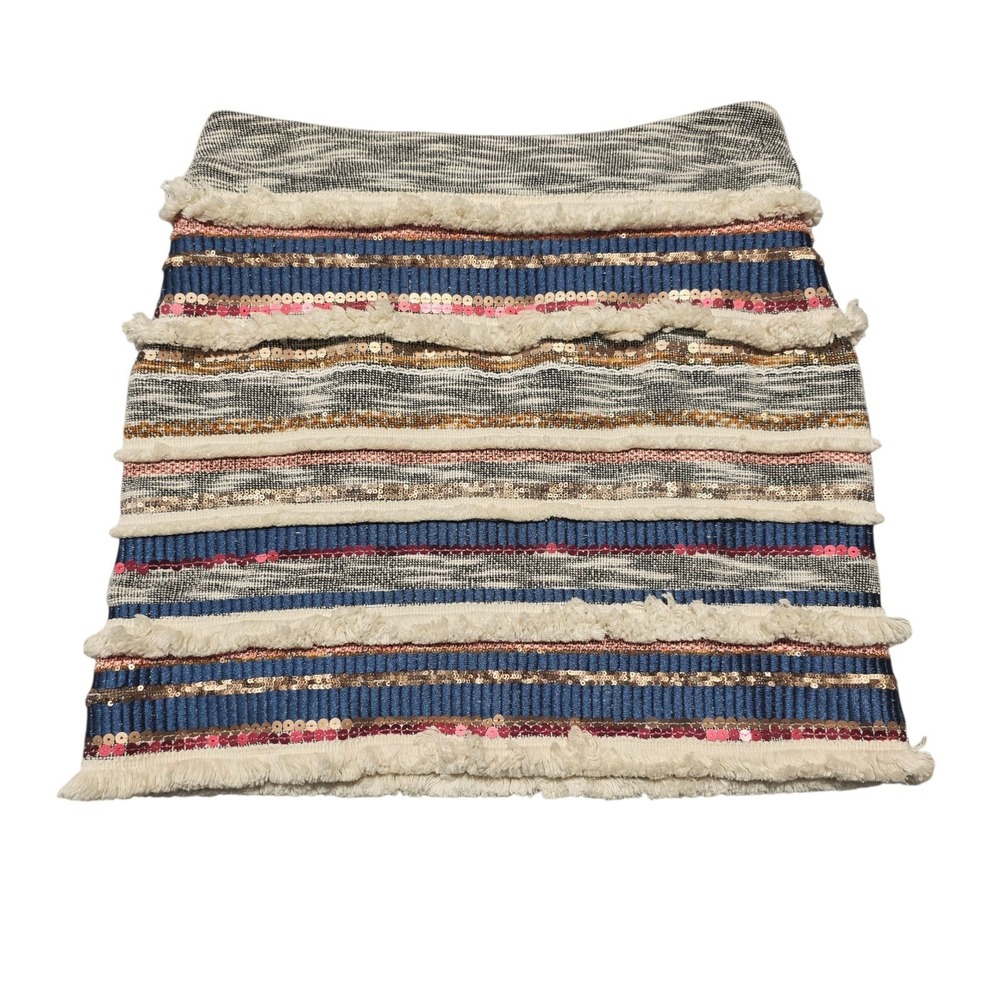 Moulinette Soeurs Mini Skirt Womens 4 Multicolor Sequin Fringe Boho Striped